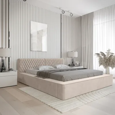 Produktbild von Polsterbett Doppelbett NORFOLK Komplettset 160x200cm in Stoff Ditra Beige