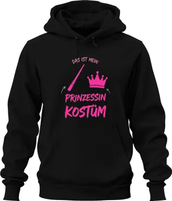Produktbild von Prinzessin Kostüm Krone Zauberstab Karneval Fasching Geschenk Uni Hoodie Kapuzenpullover, Schwarz, S