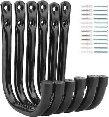 Productafbeelding van Zware Opberghaken Set van 6 - 10,5 cm Wandmontage Tuingereedschap met Draagvermogen tot 20 kg