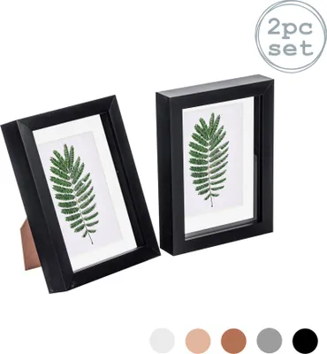 Produktbild von Nicola Spring 2 Stück 5 x 7 3D-Schatten-Kasten-Foto-Rahmen-Set - Craft Anzeigen Bilderrahmen mit 4 x 6 Montage - Glas Aperture - Schwarz