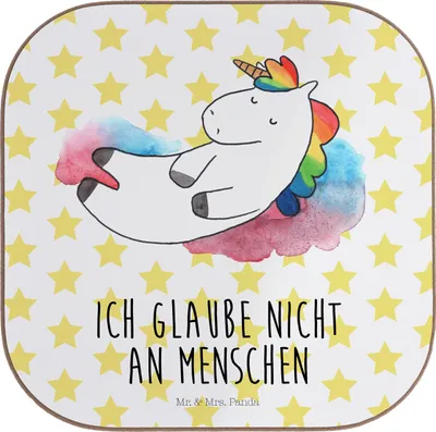Produktbild von Mr. & Mrs. Panda Untersetzer für Gläser Einhorn Wolke 7 - Weiß - Geschenk, Einhörner, Tassen, Tischuntersetzer, Unicorn, Witzig, gläseruntersetzer, Menschen, Coaster