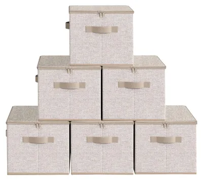 Produktbild von SONGMICS Stoffbox, faltbare Aufbewahrungsbox mit Griffen, für Kleidung, Vliesstoff, 6er Set, beige