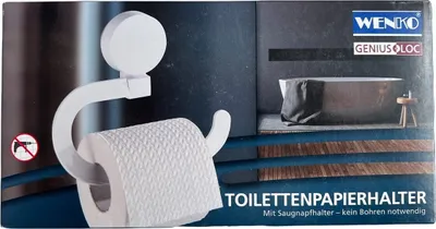 Produktbild von Wenko Genius Loc Toilettenpapierhalter, Klopapier Halter mit Saugnapfhalter weiß ohne Bohren