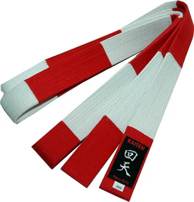 Produktbild von KAITEN Karate Dan-Gürtel rot-weiß, extra dick - 4,5 cm Breit - Großmeister Gürtel Baumwolle - Länge 330 cm