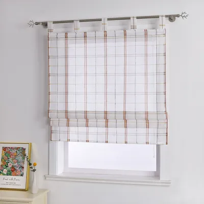 Produktbild von Joyswahl Raffrollo Leinen Raffgardine Landhaus Küche Gardine Schlaufenrollo Kariert Halbtransparent Rot BxH 80x140 cm