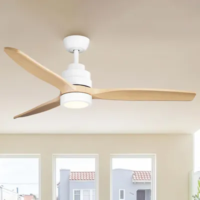 Produktbild von Parrot Uncle 132cm Deckenventilator mit LED-Licht, 3 Holzoptik-Flügel, leiser DC-Motor, 6 Stufen, dimmbare LED
