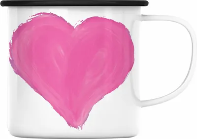 Produktbild von Trendation - Herz Emaille Tasse Valentinstag Emaille Emaille Tasse Geschenk für Sie Ihn Liebe Grafik Paare Freund Freundin (Schwarz)