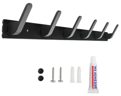 Produktbild von Kleiderhaken, Wandmontage, stabile Garderobe – schwarz, Hakenleiste, Wandgarderobe mit 6 Haken für Küche, Bad und Schlafzimmer