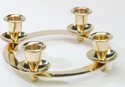 Produktbild von Kerzenleuchter, Kranzleuchter, Adventsleuchter 4flammig Messing Gold (Außen Ø 21 cm, für Kerzen 2 - 2,5 cm)