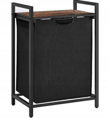 Zdjęcie produktu dla Kosz Na Pranie Wolnostojący Z Półką Industrialny Loft Drewniany 72X50X33 Cm