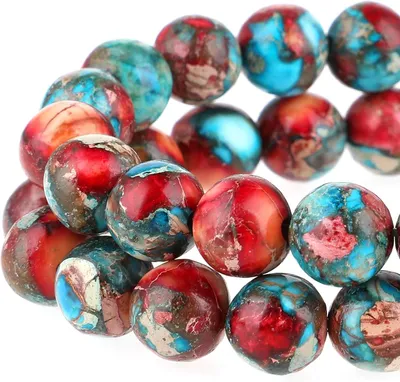 Productafbeelding van Rood-Blauw Jaspis Edelsteenkralen 8 mm Kleurrijke Ronde Steenkralen voor Sieraden Maken - Set van 47