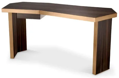 Produktbild von Casa Padrino Luxus Schreibtisch Braun / Messing 106 x 68 x H. 75 cm - Massivholz Bürotisch mit Schublade - Computertisch - Büro Möbel - Luxus Möbel - Luxus Einrichtung - Luxus Qualität