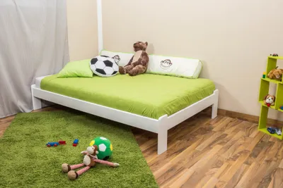 Produktbild von Bettrahmen für Kinder / Kinderbett 120 x 200 cm | Massivholz: Kiefer | Weiß Lackiert | inkl. Rollrost