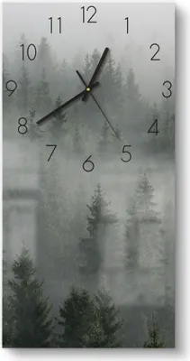 Produktbild von DEQORI Glasuhr 30x60 cm Zahlen 'Nebelwaldmystik' Wanduhr Glas Uhr Design leise Küchenuhr