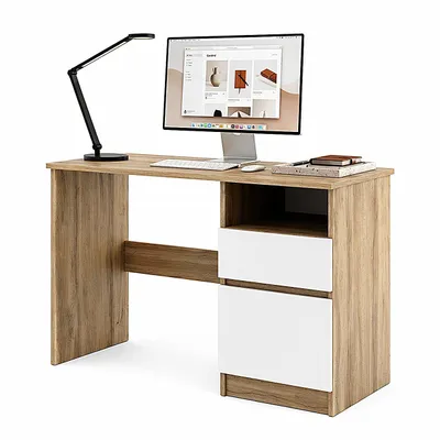 Image de Bureau compact 100 x 50 cm | Bureau d'ordinateur et bureau moderne | Bureau pour ordinateur destiné au télétravail et aux chambres d'adolescents | Large choix de couleurs, chêne Wotan/blanc