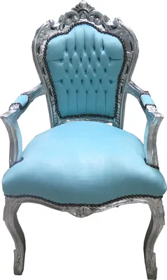 Produktbild von Casa Padrino Barock Esszimmer Stuhl mit Armlehnen Türkis/Silber - Möbel Antik Stil