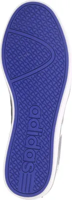 The sole of a blue Adidas sneaker.