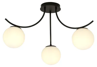 Image de Lampe à suspension BOSTON en acier noir et verre opale