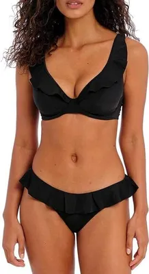 Produktbild von SHEKINI Bikini mit Rüschen und tiefem V-Ausschnitt - Schwarz, Größe XL