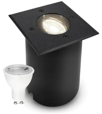 Produktbild von SSC-LUXon JUAVI Bodenleuchte Einbau aussen schwarz schwenkbar quadratisch - dimmbare Außenleuchte Garten mit GU10 LED neutralweiß 7W