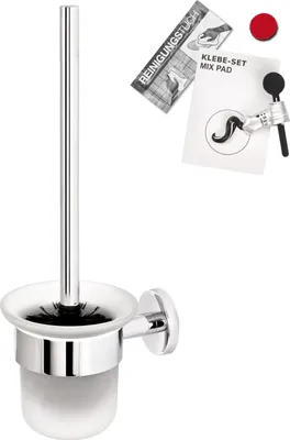 Image de bremermann Salle de bain série LUCENTE - garniture de WC incl. set de collage et support mural, en verre satiné & acier inoxydable, chromé