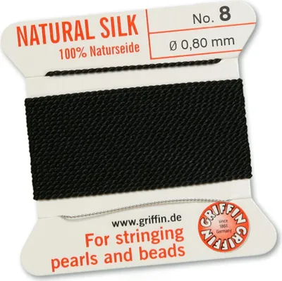 Produktbild von Perlseide Natur schwarz Nr-8-0,80mm - 2m / 1 Nadel