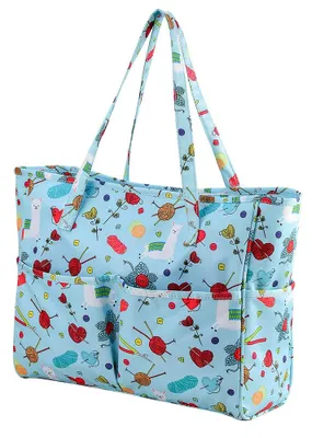 Produktbild von Basteltasche zum Häkeln, Stricken, Kreuzstich, Tragetasche für Stickerei und Stricknadeln, Garn-Aufbewahrungstasche 35,6 x 14 x 30,5 cm, Handarbeitstasche aus Oxford-Stoff, Blau
