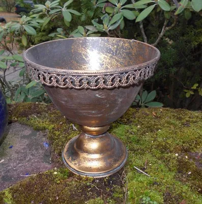 Produktbild von Verzierter Übertopf Amphore Pflanztopf Vase Schale Eisen Gold-Antik