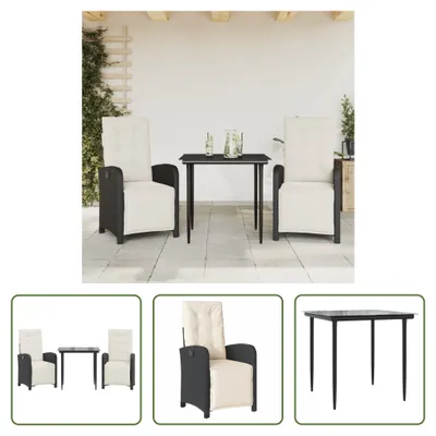 Produktbild von The Living Store 3-tlg. Bistro-Set mit Kissen Schwarz Poly Rattan