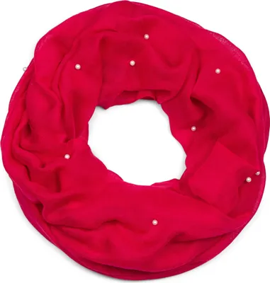 Produktbild von styleBREAKER Damen Loop Schal mit Perlen Applikation, Unifarben, Leichter Schlauchschal Einfarbig, Tuch 01016168