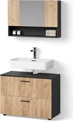 Produktbild von Badmöbel-Set Livinity Ronco Goldkraft Eiche/Anthrazit 2 Teile, Unterschrank 80 cm, Model 52735