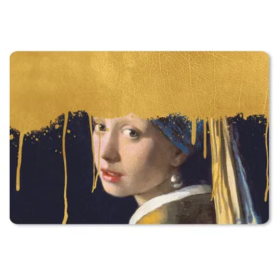 Produktbild von MuchoWow® Schreibtischunterlage Mädchen mit einem Perlenohrring - Gold - Vermeer 60x40 cm - XXL Mauspad - Großes Mauspad