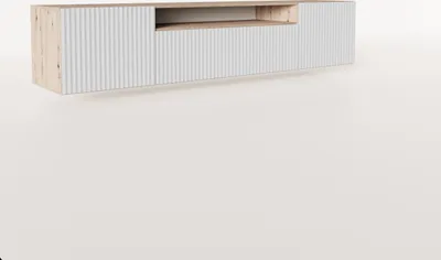Produktbild von TV-Schrank Fernsehschrank TV-Lowboard 200 cm vertikal gefräste Fronten modernes Design dreitürig Wohnzimmer Wandmontage (Farbe: artisan, weiß)
