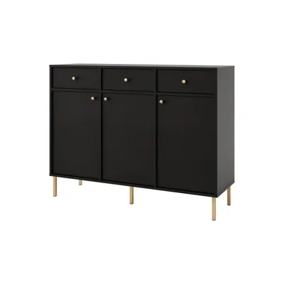 Produktbild von Kommode TOKA IX – Highboard mit 3 Türen und 3 Schubladen, modernes Design für Wohnzimmer, Esszimmer mit Rohrfüßen - Schwarz