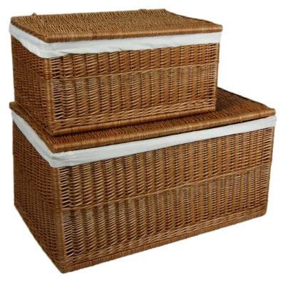 Produktbild von Lycce Wäschetruhe - 70L oder 150L - aus Weide Wäschekorb mit Deckel und waschbarem Stoffeinsatz Wäschesammler Kleidertruhe Aufbewahrungstruhe Truhe, Größe:Größe 2