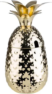 Produktbild von APS 93335 Becher PINEAPPLE, Edelstahl, 500 ml, Ø 9 cm, Höhe gesamt 19 cm (ohne Deckel 10,5 cm), Gold-Look