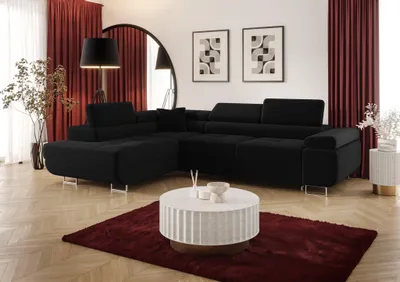 Produktbild von Ecksofa Schlafsofa Sofa MONARO Stoff Poso Schwarz Ottomane Links