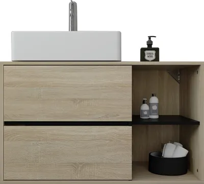 Produktbild von ML-Design Waschbeckenunterschrank hängend Braun, 100x60x45,5 cm, Badezimmer Unterschrank mit 2 Schubladen, Ablage, viel Stauraum