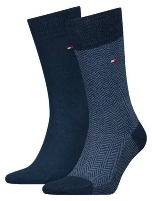 Produktbild von Tommy Hilfiger - Socken für Herren, Fischgrätmuster (2er-Pack) NA774 (43 EU - 47 EU) (Marine)