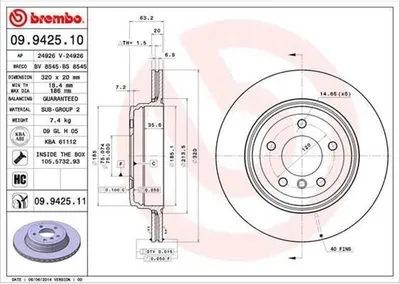 Produktbild von BREMBO Bremsscheiben (2 Stück) Hinterachse 09.9425.11