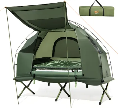 Produktbild von COSTWAY Feldbett mit Zelt, Campingbett mit Vorzelt, Luftmatratze, Schlafsack, Kissen und Tragetasche, Campingliege 194x87x167cm