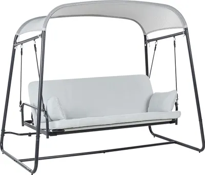 Produktbild von BELIANI Gartenschaukel Hellgrau Mesh Stahl mit Liegefunktion Verstellbar 3-Sitzer Modernes Design Hollywoodschaukel Outdoor Garten Terrasse