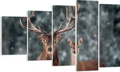 Produktbild von Bild auf Leinwand - Leinwandbild - 5 Teile - Hirsch Rentier Reh - 100x60cm - Wand Bild - Wanddeko - Wandbilder - Leinwanddruck - Bilder - Wanddekoration - Leinwand bilder - Wandbild - EG100x60-5060