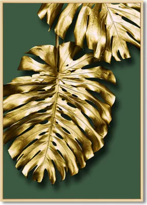 Produktbild von TPFLiving Kunstdruck LW-429 (OHNE RAHMEN) Poster - Leinwand - Wandbild - Hochauflösender Giclée-Druck, langlebig und hochwertig - Goldene Blätter auf grünem und weißem Hintergrund -  - Größe: 50x70cm