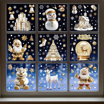 198 Weihnachtsfensteraufkleber mit Weihnachtsmann, Rentier, Schneeflocken