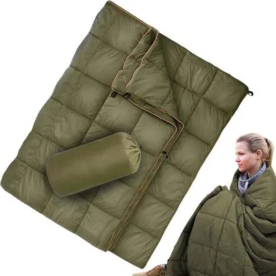 Produktbild von Famanu Faltbare Decke - Daunen Campingdecke - Outdoor Abenteuer - Wasserabweisend und schnelltrocknend - 150 x 200 cm - Olivgrün