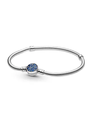 Produktbild von Pandora Moments Schlangen-Gliederarmband mit Funkelndem Blauem Scheibenverschluss 599288C01 Damenarmband, Armbandumfang:19cm