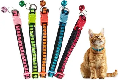 Image de Ensemble Ibenzoa® – 5 colliers pour chats de couleurs vives, avec clochette, fermeture rapide réglable, réfléchissants, largeur de 1 cm, longueur de 20 à 35 cm, en polyester