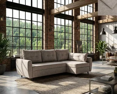 Produktbild von Ecksofa SINDIA Nordelo mit Schlaffunktion und Bettkasten Universal L/R 246 cm Stoff GLOW 4 HELLBRAUN