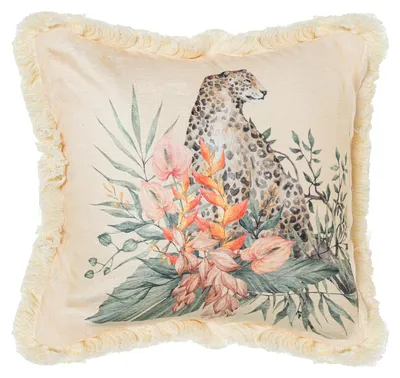 Vierkantkissen aus Polyester, Leopardenmuster, beige, 45x10x45 cm